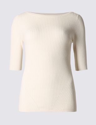 Ribbed Stretch Knitted T-Shirt